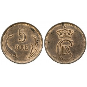 Denmark 5 Ore 1874(h) CS Christian IX(1863-1906 ). Obverse: Crowned monogram. Reverse...