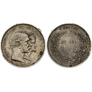 Denmark 2 Kroner 1892(h) CS Golden Wedding Anniversary. Christian IX (1863-1906). Obverse: Heads of Christian IX and Que