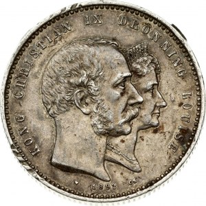 Denmark 2 Kroner 1892(h) CS Golden Wedding Anniversary. Christian IX (1863-1906). Obverse: Heads of Christian IX and Que