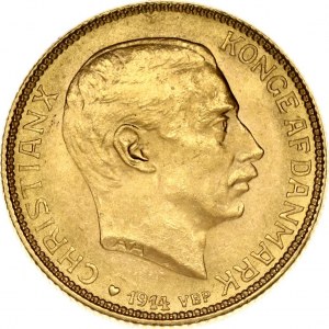 Denmark 20 Kroner 1914(h) VBP;AH Christian X(1912-1947). Obverse: Head right with title; date, mint mark; initials VBP...