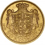 Denmark 20 Kroner 1914(h) VBP;AH Christian X(1912-1947). Obverse: Head right with title; date, mint mark; initials VBP...