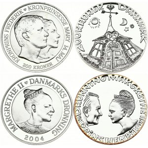 Denmark 200 Kroner 1992 & 2004 Commemorative issue. Margrethe II (1972-). Silver Wedding Anniversary...