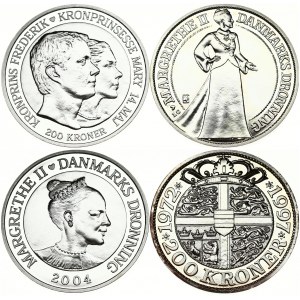 Denmark 200 Kroner 1997 & 2004 Commemorative issue. Margrethe II (1972-). 25th Anniversary - Queen's Reign...