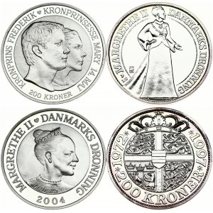 Denmark 200 Kroner 1997 & 2004 Commemorative issue. Margrethe II (1972-). 25th Anniversary - Queen's Reign...
