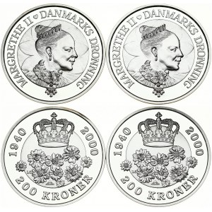 Denmark 200 Kroner 2000 Commemorative issue. Margrethe II (1972-). Queen Margrethe's 60th Birthday; Silver 62.2g...