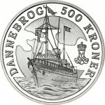 Denmark 500 Kroner 2008 160th Anniversary of Dannebrog. Margrethe II(1972-). Obverse: Dronningens kontrafej. Lettering...
