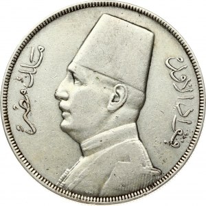Egypt 20 Piastres 1348-1929 Fuad I (1922-1936). Obverse: Uniformed bust left. Reverse: Denomination above center circle...