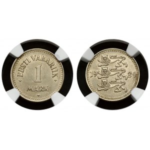 Estonia 1 Mark 1924 Obverse: Three leopards left divide date. Reverse: Denomination. Edge Description: Milled. Nickel...