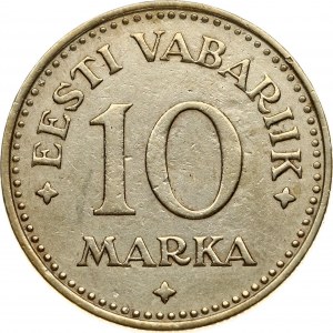 Estonia 10 Marka 1925 Obverse: Three leopards left divide date. Reverse: Denomination. Edge Description: Milled. Nickel...