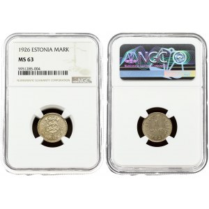 Estonia 1 Mark 1926 Obverse: National arms within wreath. Reverse: Denomination. Nickel-Bronze. KM 5...