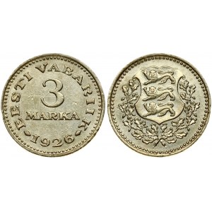 Estonia 3 Marka 1926 Obverse: National arms within wreath. Reverse: Denomination; date below. Nickel-Bronze...