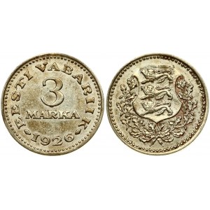 Estonia 3 Marka 1926 Obverse: National arms within wreath. Reverse: Denomination; date below. Nickel-Bronze...