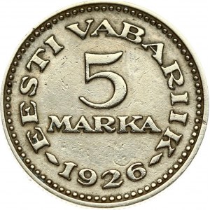 Estonia 5 Marka 1926 Obverse: National arms within wreath. Reverse: Denomination above date. Nickel-Bronze...