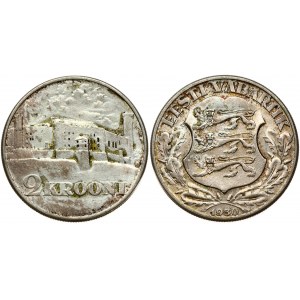 Estonia 2 Krooni 1930 Toompea Fortress at Tallinn. Obverse: National arms wreath surrounds date below. Reverse...