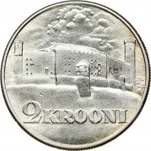 Estonia 2 Krooni 1930 Toompea Fortress at Tallinn. Obverse: National arms wreath surrounds date below. Reverse...