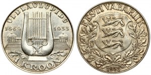 Estonia 1 Kroon 1933 10th Singing Festival. Obverse: National arms wreath surrounds date below. Reverse...