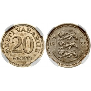 Estonia 20 Senti 1935 Obverse: National arms divide date. Reverse: Denomination. Edge Description: Plain. Nickel-Bronze...