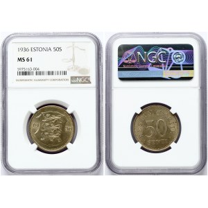 Estonia 50 Senti 1936 Obverse: National arms divide date. Reverse: Denomination. Edge Description: Plain. Nickel-Bronze...