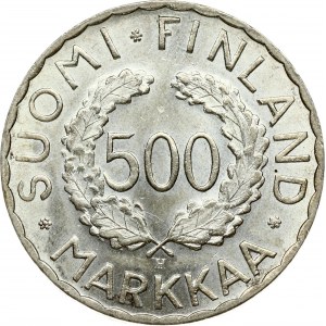 Finland 500 Markkaa 1952 H Obverse: Wreath divides denomination. Reverse: Olympic logo above date. Silver...