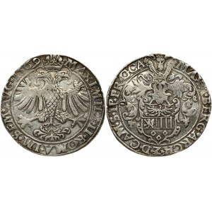 France Cambrai 1 Thaler 1569 Obverse: Helmeted arms. Lettering: MAX'* A'* BERG'* ARCH'* Z'* D'* CAM'* S'* IP'* PR'* C'...