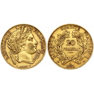 France 20 Francs 1851A Obverse: Liberty head with oak leaf wreath right. Reverse: Denomination within wreath. Gold 6...