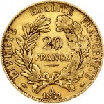 France 20 Francs 1851A Obverse: Liberty head with oak leaf wreath right. Reverse: Denomination within wreath. Gold 6...