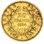 France 20 Francs 1854A Napoleon III(1852-1870). Obverse: Head right. Obverse Legend: NAPOLEON III EMPEREUR. Reverse...