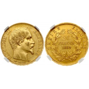 France 20 Francs 1859 A Napoleon III(1852-1870). Obverse: Head right. Obverse Legend: NAPOLEON III EMPEREUR. Reverse...