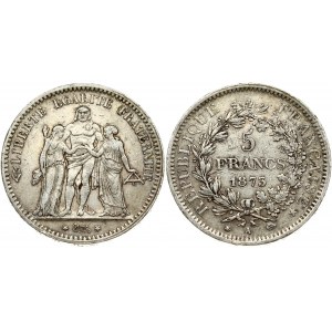 France 5 Francs 1873A Obverse: Hercules group. Reverse: Denomination within wreath. Silver. Small Scratches. KM 820...