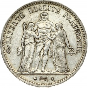 France 5 Francs 1875A Obverse: Hercules group. Reverse: Denomination within wreath. Silver. Small Scratches. KM 820...