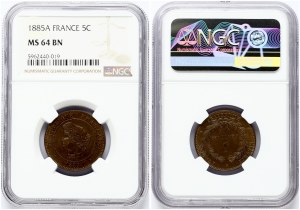 France 5 Centimes 1885 A Obverse: Laureate head left. Reverse: Denomination within wreath. KM# 821.1...
