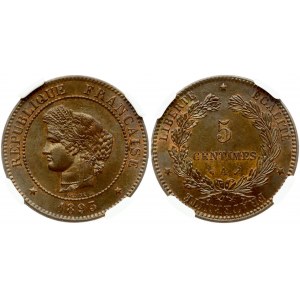 France 5 Centimes 1893 A Obverse: Laureate head left. Reverse: Denomination within wreath. KM# 821.1...