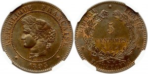 France 5 Centimes 1893 A Obverse: Laureate head left. Reverse: Denomination within wreath. KM# 821.1...