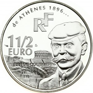 France 1½ Euro 2003 Pierre de Coubertin. XXVII. Summer Olympics 2004 in Athens. Obverse: Pierre de Coubertin on right...