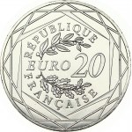 France 20 Euro Marianne 2017. Obverse: Face value surrounded by two branches; one of Oak Bay...