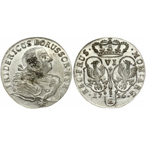 Germany PRUSSIA 6 Groszy 1756 E Friedrich II(1740-1786). Obverse: Armored bust to right. Obverse Legend...