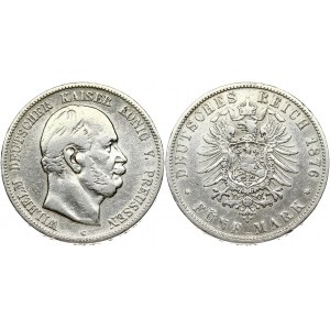 Germany Prussia 5 Mark 1876C. Wilhelm I (1861-1888). Obverse: Bust of King Wilhelm I facing left. Reverse...
