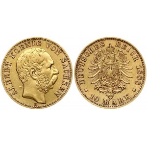 Germany Saxony 10 Mark 1888 E Albert I (1873-1902). Obverse: Bust facing right. Lettering: ALBERT KOENIG VON SACHSEN E...