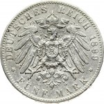 Germany Hamburg 5 Mark 1899 J Obverse: Helmeted arms with lion supporters. Reverse: Crowned imperial eagle...