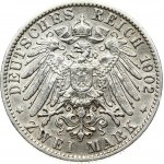 Germany Hamburg 2 Mark 1902 J Obverse: Helmeted arms with lion supporters. Reverse: Imperial Germany eagle. Edge Milled...