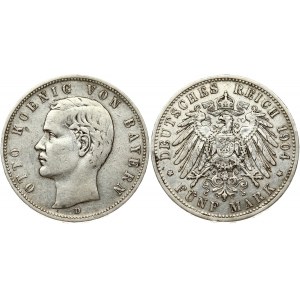 Germany BAVARIA 5 Mark 1904D Otto(1886-1913). Obverse: Head left. Obverse Legend: OTTO KOENIG VON BAYERN. Reverse...