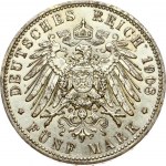 Germany Saxe-Meiningen 5 Mark 1908 D Georg II(1866-1914). Obverse: Head left; short beard. Lettering...