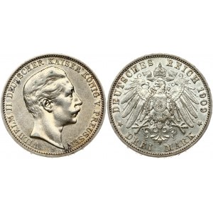 Germany PRUSSIA 3 Mark 1909A Wilhelm II(1888-1918). Obverse: Head right. Reverse...