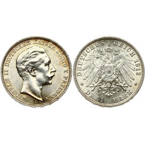 Germany PRUSSIA 3 Mark 1912A Wilhelm II(1888-1918). Obverse: Head right. Reverse...