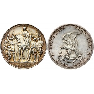 Germany PRUSSIA 2 Mark 1913A 100th Anniversary - victory over Napoleon at Leipzig. Wilhelm II(1888-1918). Obverse...