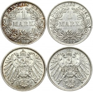 Germany Empire 1 Mark 1914A & 1915A Wilhelm II(1888-1918). Obverse: Denomination within wreath. Reverse...