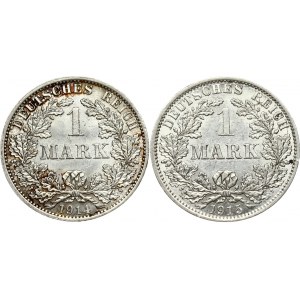 Germany Empire 1 Mark 1914A & 1915A Wilhelm II(1888-1918). Obverse: Denomination within wreath. Reverse...