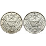Germany Empire 1 Mark 1914A & 1915A Wilhelm II(1888-1918). Obverse: Denomination within wreath. Reverse...