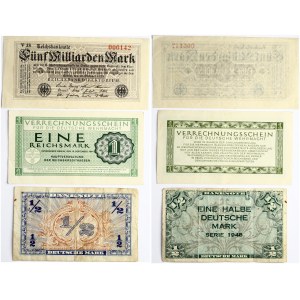 Germany 1/2 Mark - 5 000 000 000 Mark (1923-1948) Banknotes. Obverse Lettering: 1/2 Mark & 1 Reichsmark ...