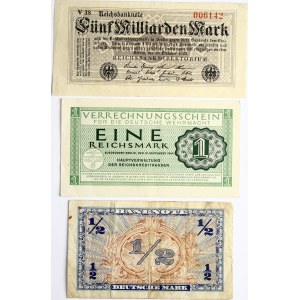 Germany 1/2 Mark - 5 000 000 000 Mark (1923-1948) Banknotes. Obverse Lettering: 1/2 Mark & 1 Reichsmark ...